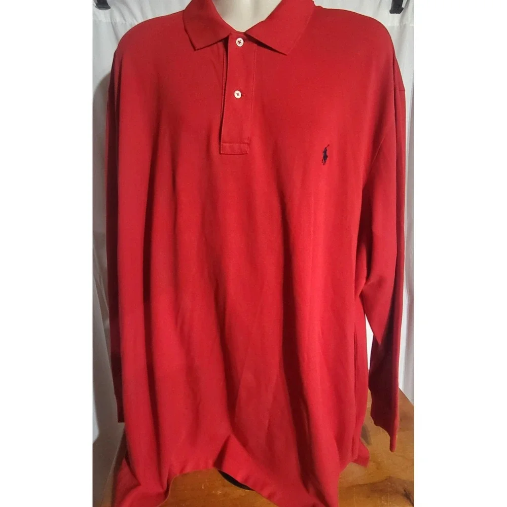 Mens Polo Ralph Lauren Polo Shirt 3XB Big Tall Red Long Sleeve Cotton Pony Logo